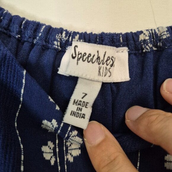 Speechless Kids Navy Dress Size 7 Short Puff Sleeves Elastic Waist - Picture 3 of 7